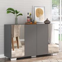 Aparador Buffet Com Espelho e Pés Vegas Grafite Branco