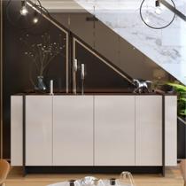 Aparador Buffet Copacabana 160cm 4 Portas Off White Nogueira Real Preto Fosco
