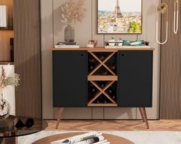 Aparador Buffet Elegance Adega 2 portas pés retrô - Preto com Nature Aparador Buffet Elegance Adega 2 portas pés retrô - Preto com Nature