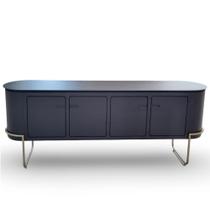 Aparador Buffet em Madeira Preta com Pés Ouro 4 Portas Sheldon