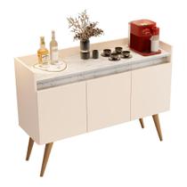 Aparador Buffet Gold Marmorizado 3 Portas Pés Madeira Maciça