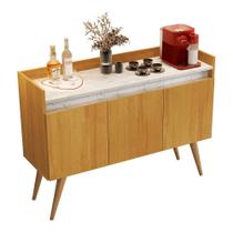 Aparador Buffet Gold Marmorizado 3 Portas Pés Madeira Maciça