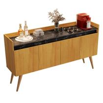 Aparador Buffet Gold Marmorizado 4 Portas Pés Madeira Maciça