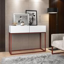 Aparador Buffet Hall De Entrada Luxo Eros 02 Gavetas 90cm Branco Com Cobre