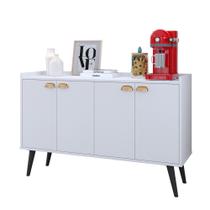 Aparador Buffet Kiev Cantinho Café 4 Portas Puxador Concha Prateleira Interna Pés Retrô - Branco