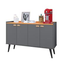 Aparador Buffet Kiev Cantinho Café 4 Portas Puxador Concha Prateleira Pés Retrô - Cinza/Cinamomo Aparador Buffet Kiev Cantinho Café 4 Portas Puxador Concha Prateleira Pés Retrô - Cinza/Cinamomo