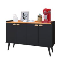Aparador Buffet Kiev Cantinho Café 4 Portas Puxador Concha Prateleira Pés Retrô - Preto/Cinamomo
