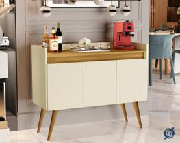 Aparador Buffet Luanda 3 Portas Pés Palito Off white / madeirado - Comprar Moveis em Casa