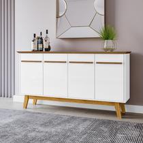 Aparador Buffet Opala Design Retrô Tampo MDF25mm Chanfrado Cor:Branco/Cinamomo