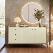 Aparador Buffet para Sala de Jantar 136cm 2 Portas 3 Gavetas Pés em Aço Carbono Linus