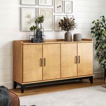 Aparador Buffet Para Sala de Jantar 4 Portas 152cm Madeira Maciça Essenciale M06 Carvalho Preto - Lyam Decor Aparador Buffet Para Sala de Jantar 4 Portas 152cm Madeira Maciça Essenciale M06 Carvalho Preto - Lyam Decor