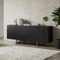 Aparador Buffet Para Sala de Jantar 4 Portas 180cm Pés Industrial Alina N01 Preto Champanhe - Lyam Decor Aparador Buffet Para Sala de Jantar 4 Portas 180cm Pés Industrial Alina N01 Preto Champanhe - Lyam Decor