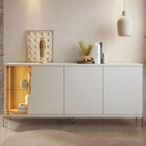 Aparador Buffet Para Sala de Jantar 4 Portas 182cm Pés Industrial Dourado Mosele C04 Off White Matte Freijó - Lyam Decor