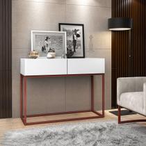 Aparador Buffet Pequeno Eros 90cm Para Hall de Entrada Com 2 Gavetas Puxadores Moderno em Cava Luxuoso Pé Cobre