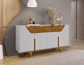 Aparador Buffet Portas em MDF Ripado Real Pés de Madeira Maciça Danúbio Branco/Off-White/Marromle Aparador Buffet Portas em MDF Ripado Real Pés de Madeira Maciça Danúbio Branco/Off-White/Marromle