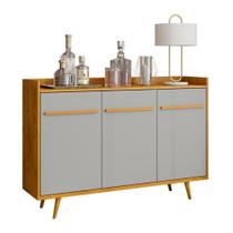 Aparador Buffet Quartzo 3 Portas com Pés de Madeira Maciça