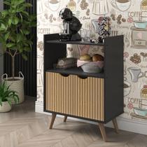 Aparador Buffet Retrô 2 Portas Grécia Ripado 3D Preto/Ripado