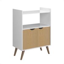 Aparador Buffet Retrô 2 Portas Puxadores Usinados Pés Palito Polipropileno Resistente Decoração Cantinho Café Hall Entrada Sala Jantar Branco Ripado