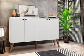 Aparador Buffet Retro 4 Portas Lituania Branco Casa Moderna