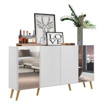 Aparador Buffet Retrô com Espelho Multimóveis Vegas FG3562 Branco/Natural Aparador Buffet Retrô com Espelho Multimóveis Vegas FG3562 Branco/Natural