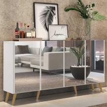 Aparador Buffet Retrô com Espelho Multimóveis Veneza com 4 Portas FG3559 Branco/Natural
