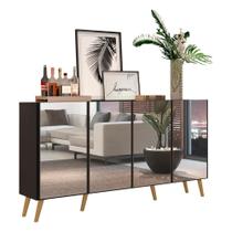 Aparador Buffet Retrô com Espelho Multimóveis Veneza com 4 Portas FG3559 Preto/Natural
