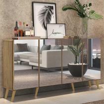 Aparador Buffet Retrô com Espelho Multimóveis Veneza com 4 Portas FG3559 Rustic/Natural Aparador Buffet Retrô com Espelho Multimóveis Veneza com 4 Portas FG3559 Rustic/Natural