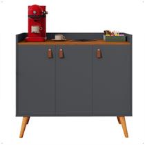 Aparador Buffet Retrô Sala De Estar Pés Em Madeira Hall De Entrada Prateleira Interna Luana 3 Portas