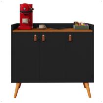 Aparador Buffet Retrô Sala De Estar Pés Em Madeira Hall De Entrada Prateleira Interna Luana 3 Portas