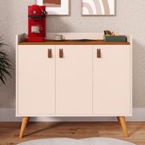 Aparador Buffet Retrô Sala De Estar Pés Em Madeira Hall De Entrada Prateleira Interna Luana 3 Portas