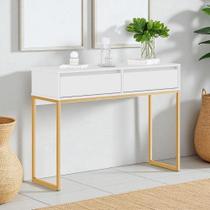 Aparador Buffet Rio 2 Gavetas Para Sala 90 cm Branco Dourado Aparador Buffet Rio 2 Gavetas Para Sala 90 cm Branco Dourado