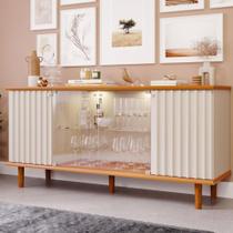 Aparador Buffet Ripado 4 Porta com LED Vidro e Pés de Madeira 100 MDF Janice Cimol Aparador Buffet Ripado 4 Porta com LED Vidro e Pés de Madeira 100 MDF Janice Cimol