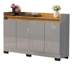 Aparador Buffet Sala 4 Portas Cor Cinza Mel Real Primus Deco