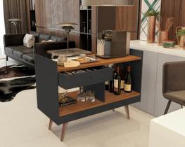 Aparador Buffet Sala Bar Divisor de Ambiente 1 Gaveta 4064 - Preto com Caramelo