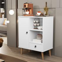 Aparador Buffet Sala com Porta 1 Gaveta Pés Palito Retrô Tip Top - Branco