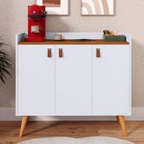 Aparador Buffet Sala Cozinha 3 Portas Lunara Puxador Couro - Diversas Cores - MJM Casa dos Móveis