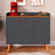 Aparador Buffet Sala Cozinha 3 Portas Lunara Puxador Couro - Diversas Cores - MJM Casa dos Móveis