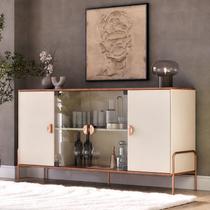 Aparador Buffet Sala Esmeralda 160cm Com Portas de Vidro OffWhite com Freijó - Rede Móveis