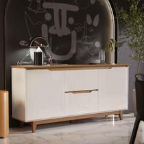 Aparador Buffet Sala Flow 2 Portas 2 Gavetas com Pés de Madeira OffWhite com Freijó - Rede Móveis