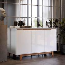 Aparador Buffet Sala Flow 3 Portas com Pés de Madeira Branco com Freijó - Rede Móveis