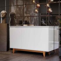 Aparador Buffet Sala Flow 3 Portas com Pés de Madeira Branco - Rede Móveis