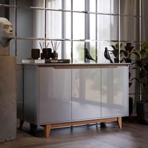 Aparador Buffet Sala Flow 3 Portas com Pés de Madeira Cinza com Freijó - Rede Móveis