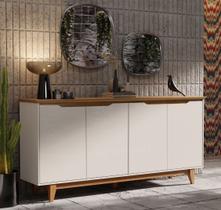 Aparador Buffet Sala Flow 4 Portas com Pés de Madeira OffWhite com Freijó - Rede Móveis