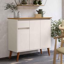 Aparador Buffet Sala Veneza 3 Portas 1 Gaveta OffWhite com Freijó - Rede Móveis