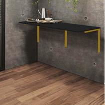 Aparador Buffet Suspenso de Parede 120cm Café Suporte Dourado MDF Preto - Ahz Móveis