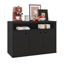 Aparador Buffet Suspenso Multiuso Versátil Cantinho Sala Estar 3 Portas Preto Jéssica -Lojas RPM