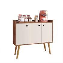 Aparador Buffet Wood Prime 3 Portas Cantinho Café Prateleira Organizadora Pés Palito Decoração Retrô - FreijóOff White - RPM Móveis