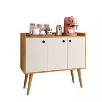 Aparador Buffet Wood Prime 3 Portas Cantinho Café Prateleira Organizadora Pés Palito Decoração Retrô - NatureOff White - RPM Móveis Aparador Buffet Wood Prime 3 Portas Cantinho Café Prateleira Organizadora Pés Palito Decoração Retrô - NatureOff White - RPM Móveis