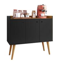 Aparador Buffet Wood Prime 3 Portas Cantinho Café Prateleira Organizadora Pés Palito Decoração Retrô - PretoNature - RPM Móveis