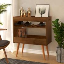 Aparador Café Drink Adega Suporte para Taças e Vinhos c/ Pés em Madeira Pinus Canela